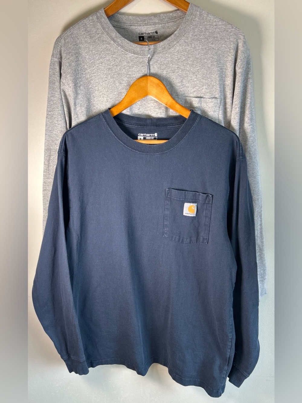 Set Of 2 Carhartt Men’s Long Sleeve Pocket T Shirts M Workwear Loose Blue & Gray